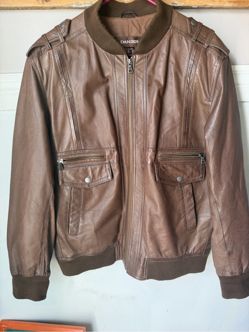 Danier Brown Leather Bomber Aviator Jacket Vintage Y2K Mens XL
